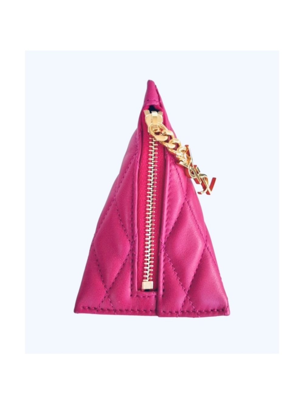 Saint Laurent Fuchsia Quilted Leather Mini Key Pouch with Gold Hardware - Picture 13 of 15